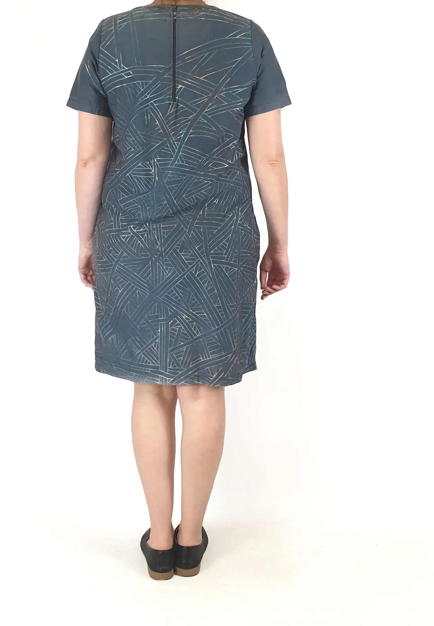 Elk grey blue dress with unique print size L