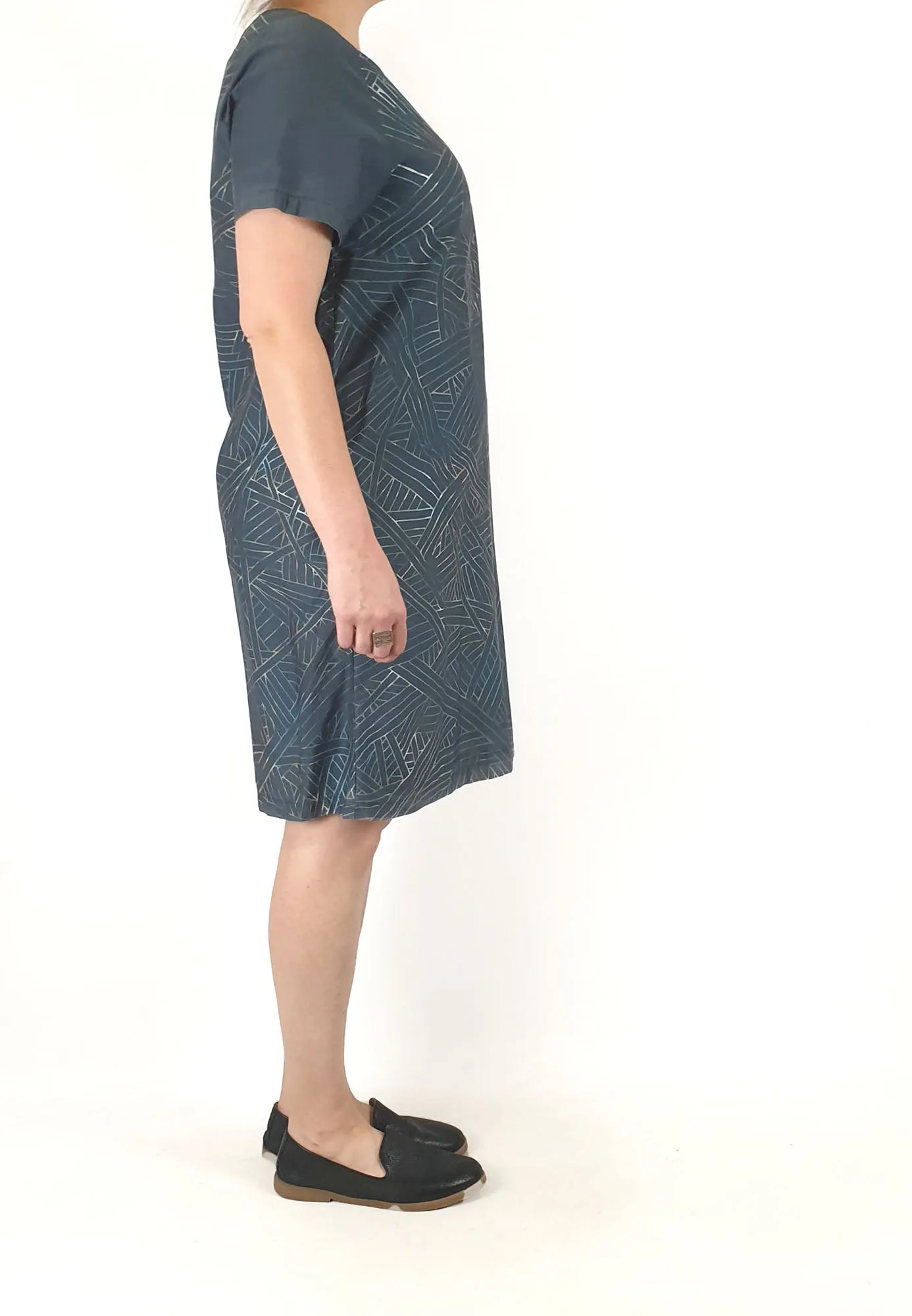 Elk grey blue dress with unique print size L