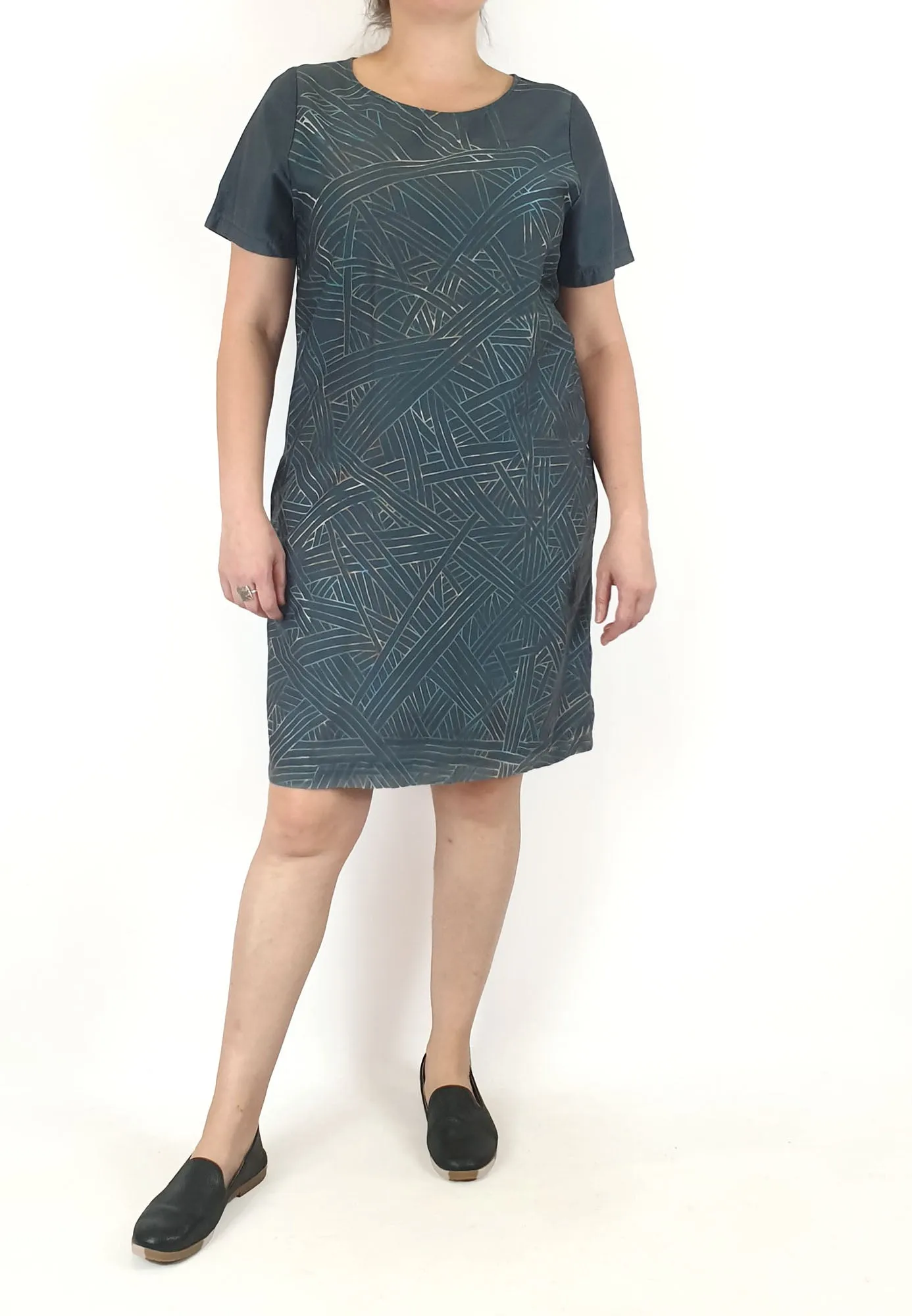 Elk grey blue dress with unique print size L