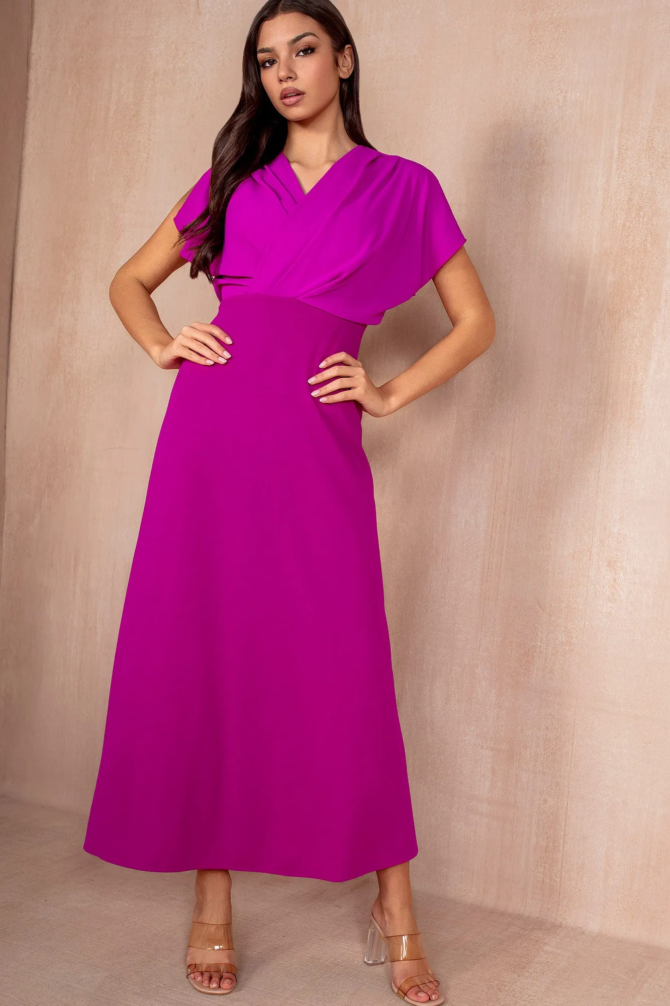 Emily Magenta Wrap V-Neck Dress