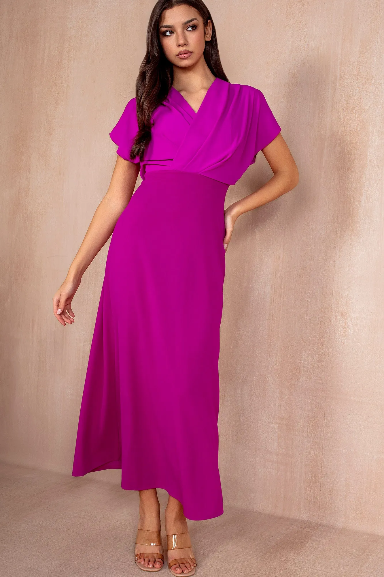 Emily Magenta Wrap V-Neck Dress