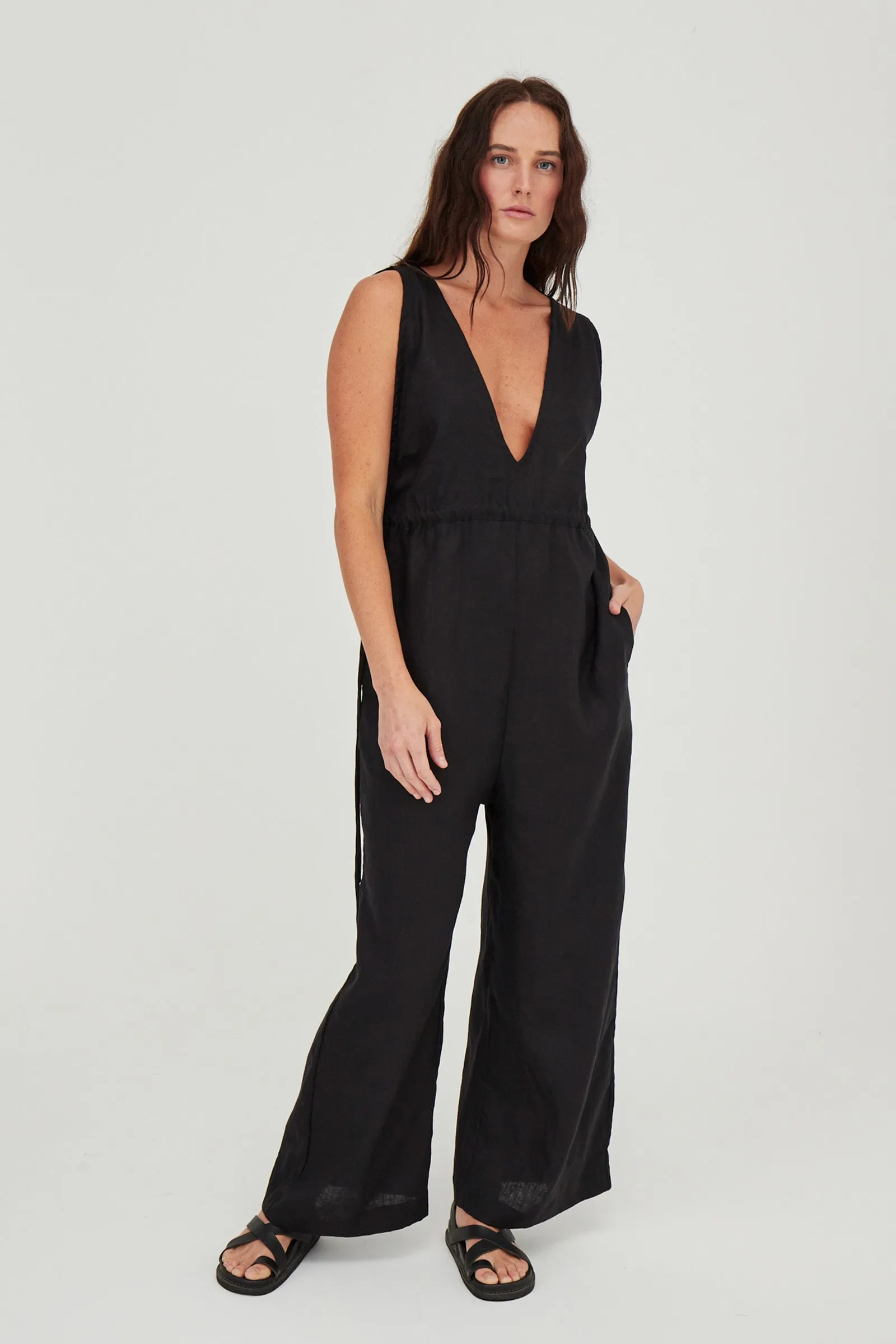 Emma Linen Jumpsuit Black