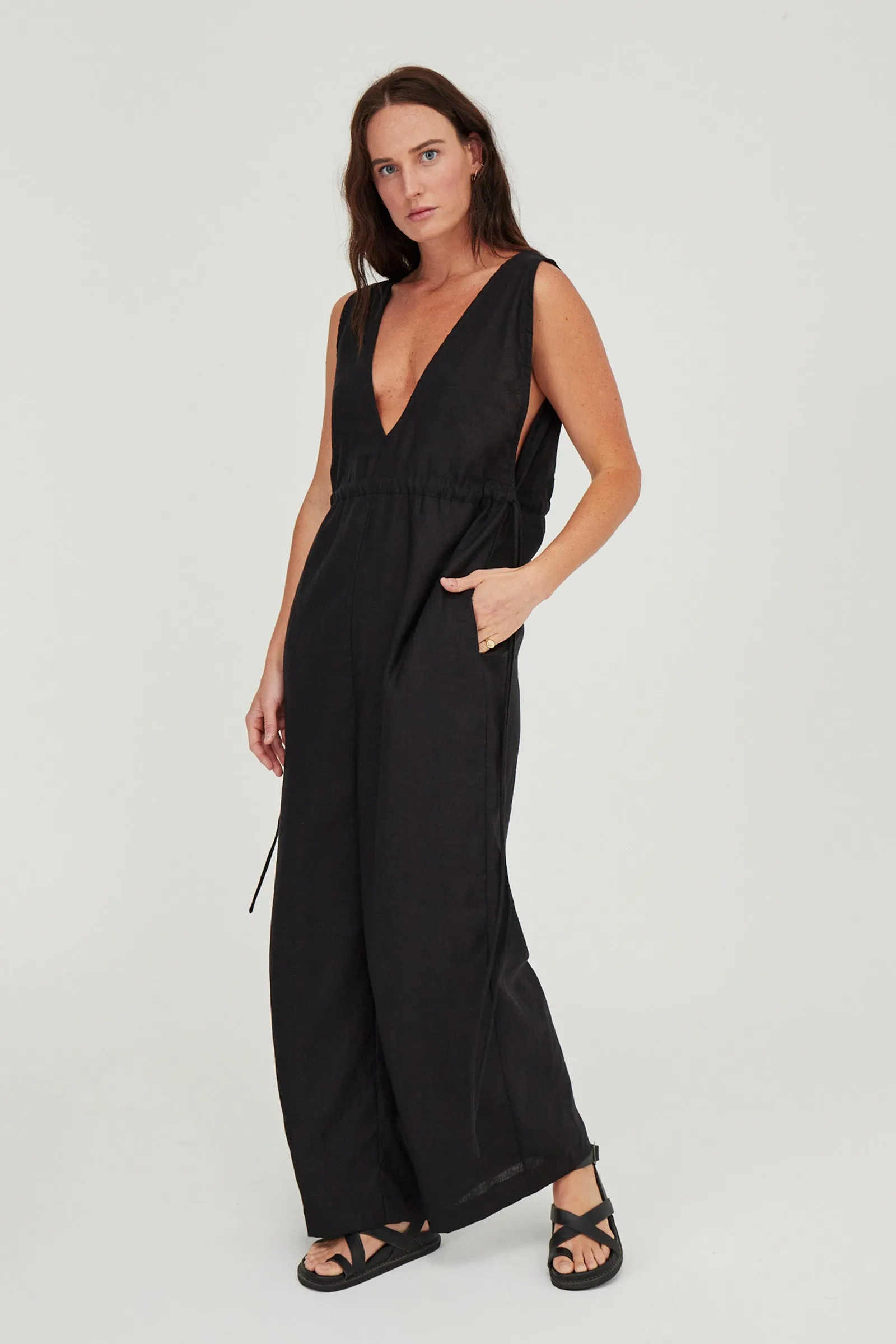Emma Linen Jumpsuit Black