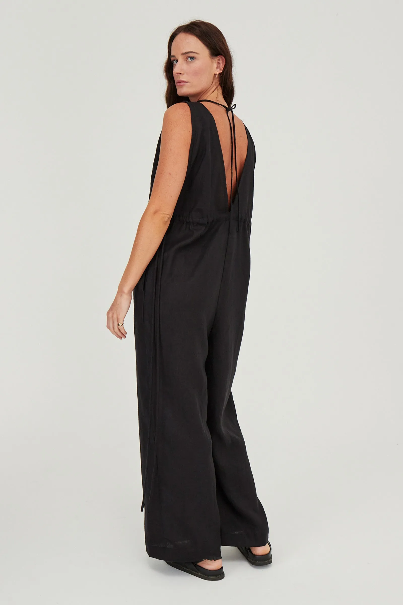 Emma Linen Jumpsuit Black