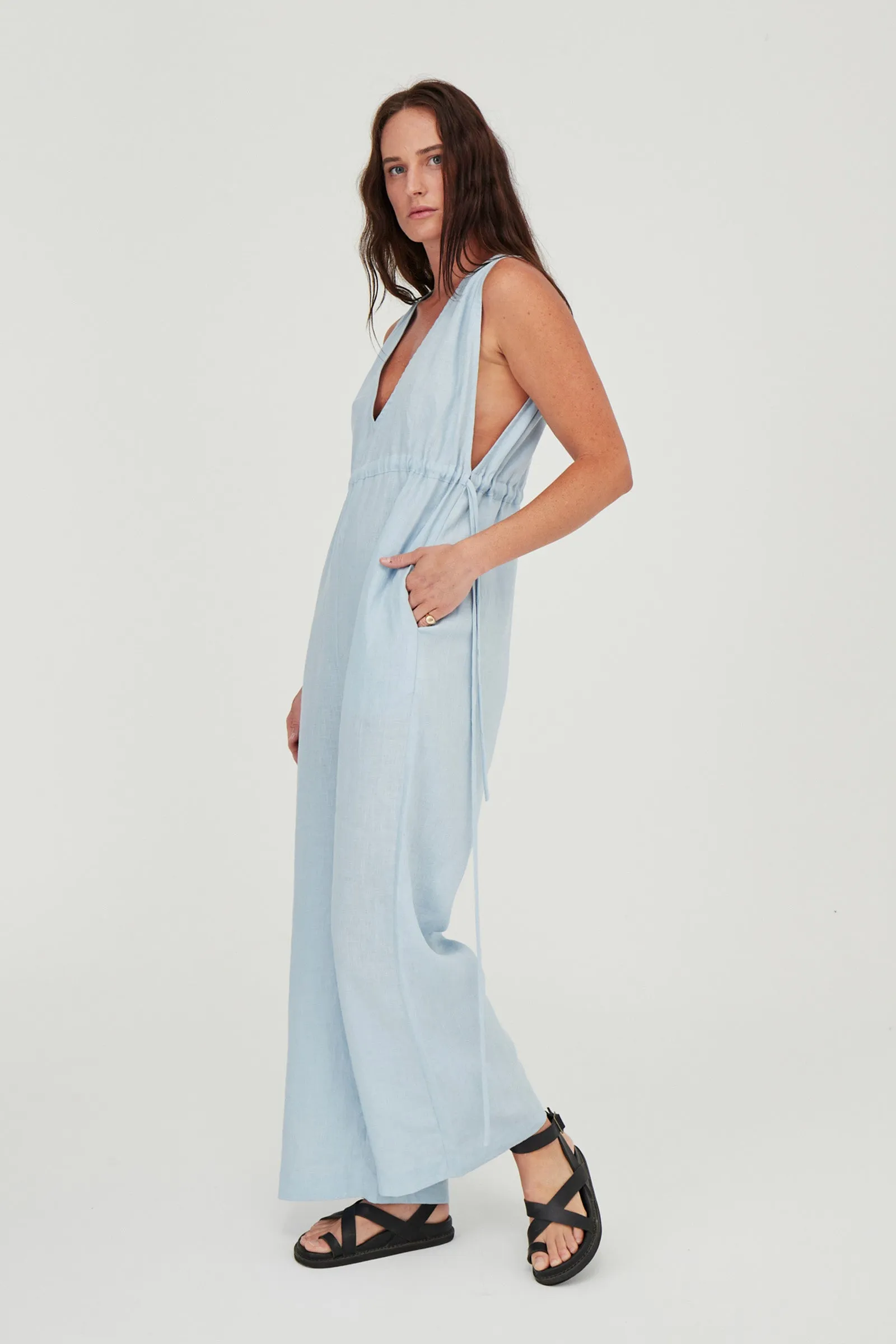 Emma Linen Jumpsuit Sky Blue
