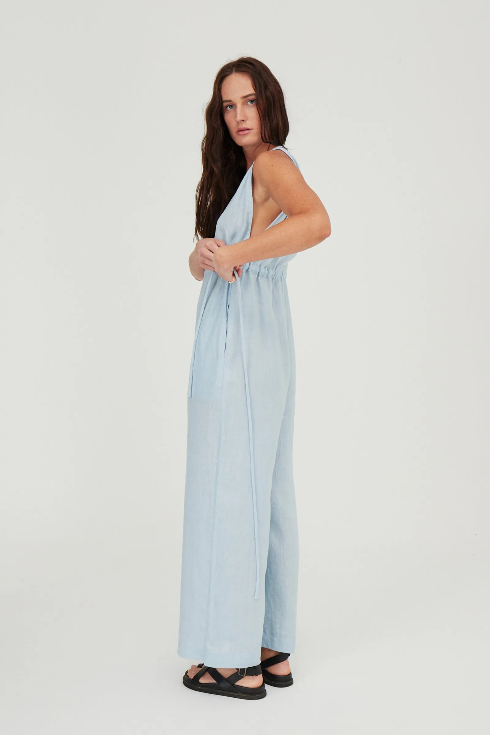 Emma Linen Jumpsuit Sky Blue
