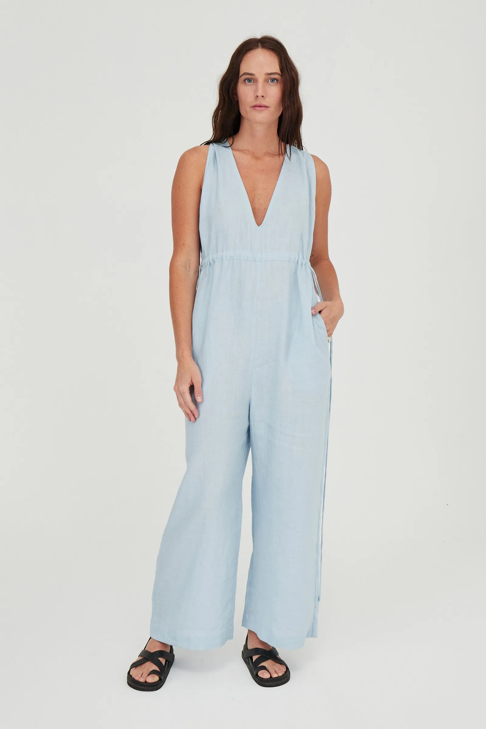 Emma Linen Jumpsuit Sky Blue