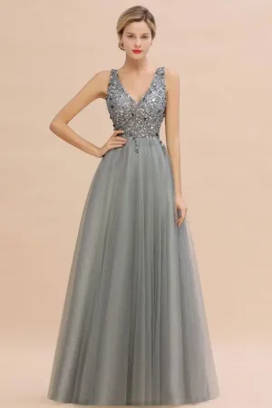 Fabulous Beading V-neck Party Dress Tulle A-line Prom Dress