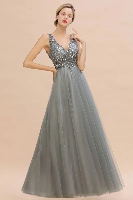 Fabulous Beading V-neck Party Dress Tulle A-line Prom Dress