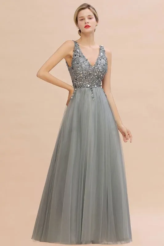 Fabulous Beading V-neck Party Dress Tulle A-line Prom Dress