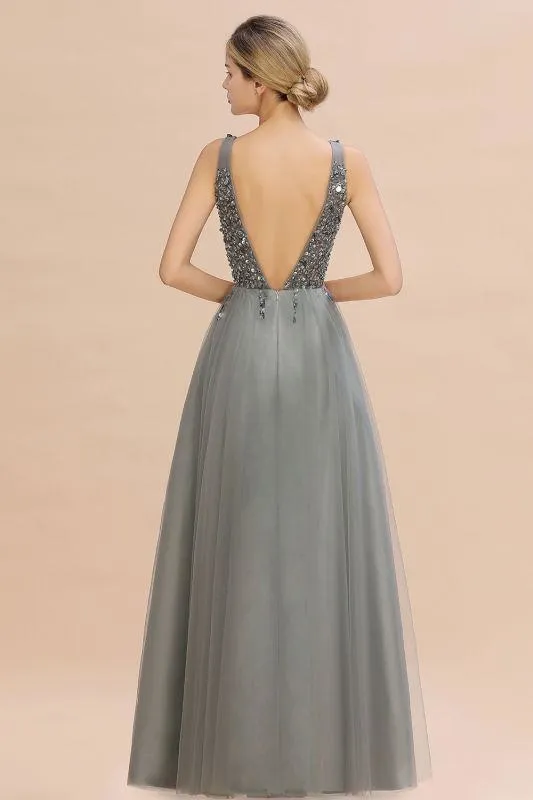 Fabulous Beading V-neck Party Dress Tulle A-line Prom Dress