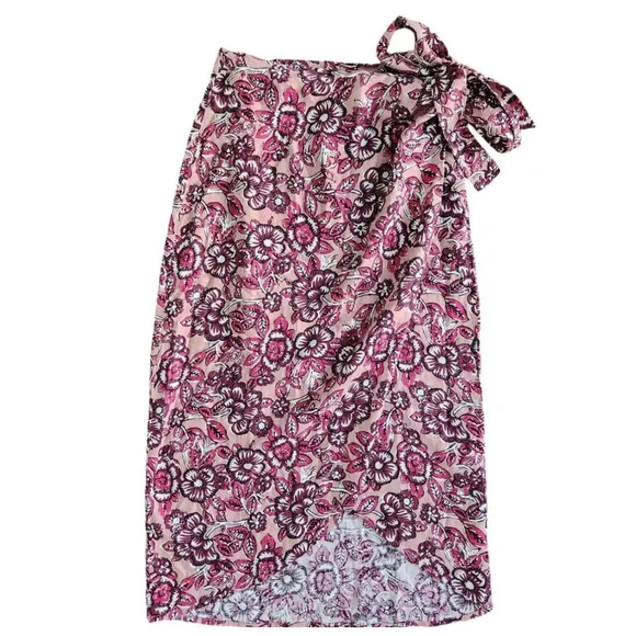 FAHERTY Pacifica Linen Wrap Midi Skirt In Rose Desert Bloom XXS