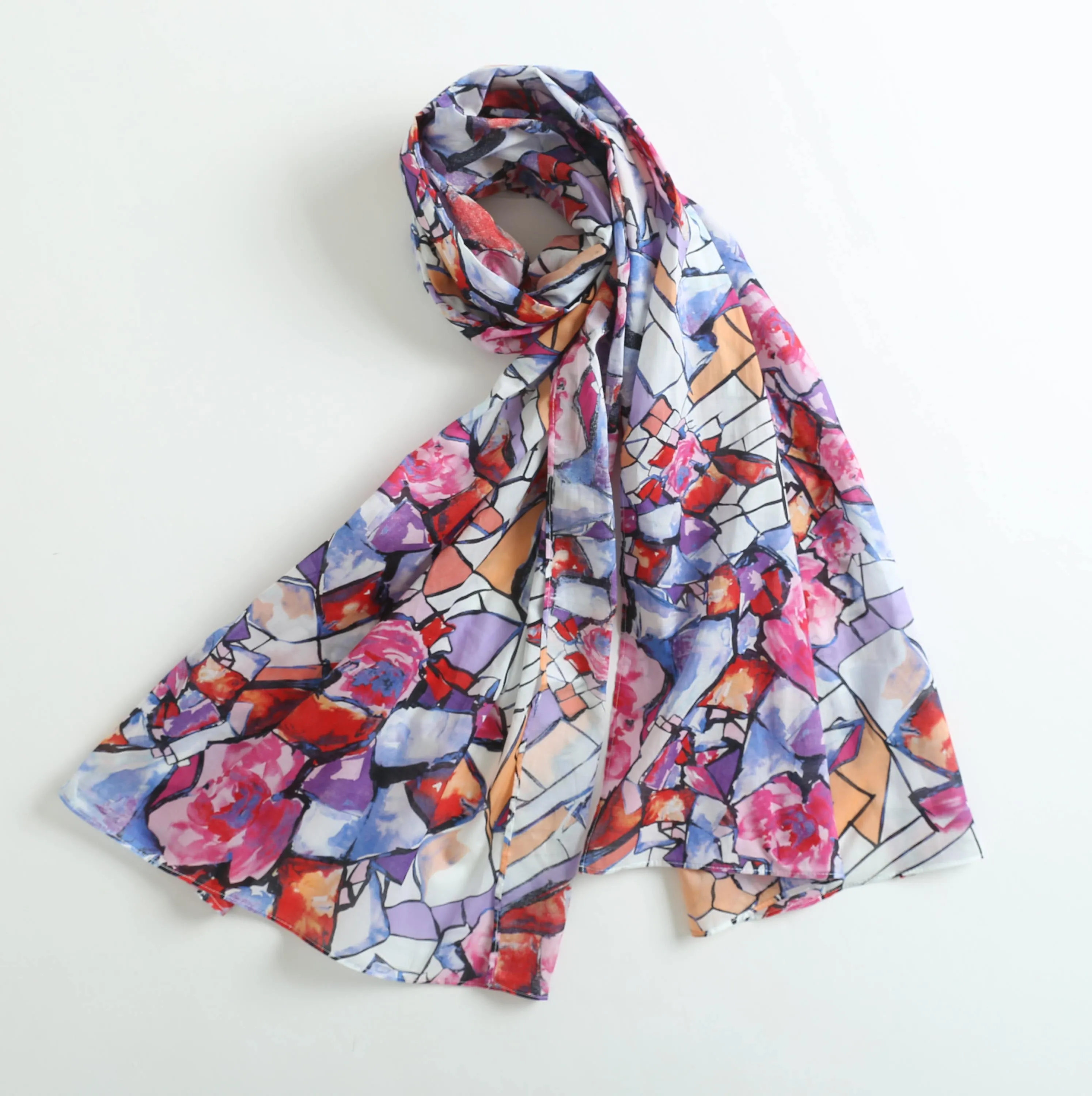 Fall Color Scarf, Lightweight Cotton scarf, Abstract Print Cotton Scarf, Oblong Cotton Scarf, Mother's Day Gift