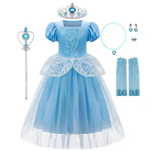 Fantasia Infantil Feminina Princesa Cinderela Malha Floral Acabamento de Alta Qualidade Acompanha Acessórios - Promoção de carnaval 2025