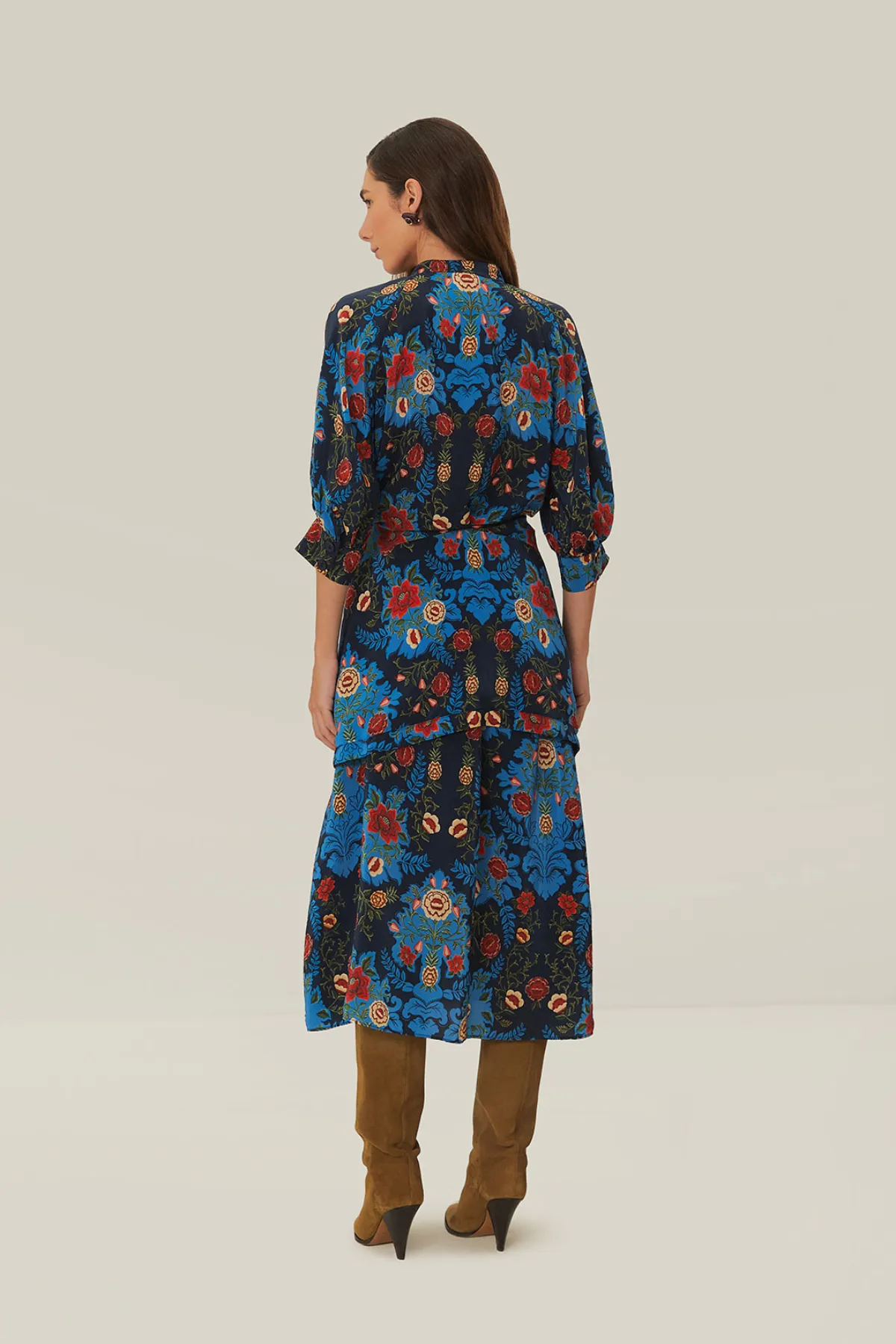 FARM RIO | ARABESQUE BLUE MIDI DRESS