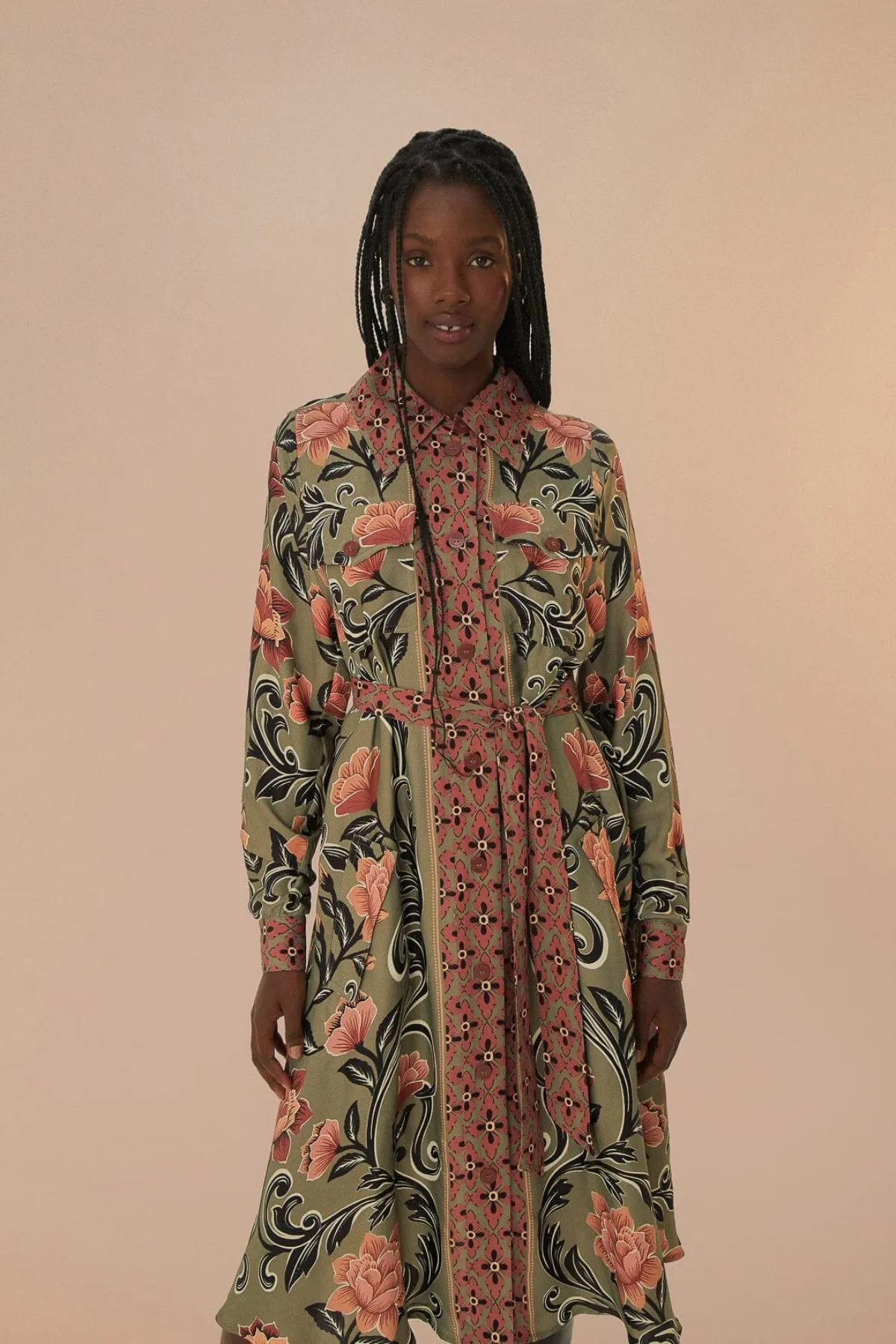 FARM RIO | ARABESQUE FLORAL MIDI DRESS