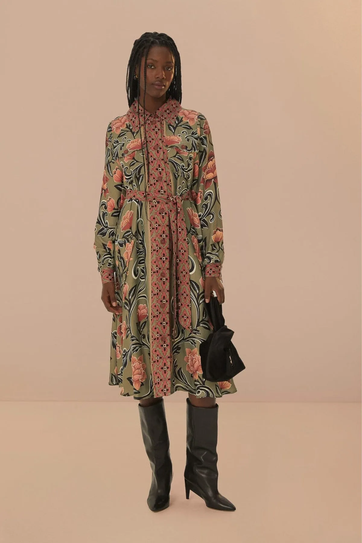 FARM RIO | ARABESQUE FLORAL MIDI DRESS