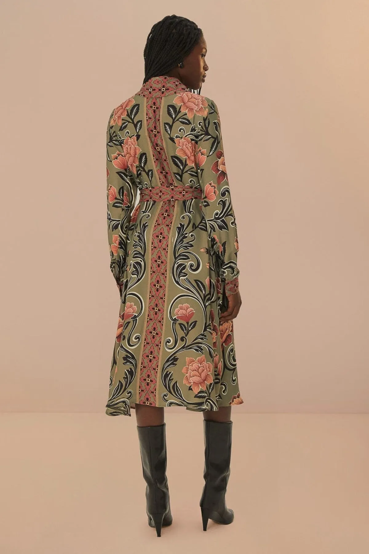 FARM RIO | ARABESQUE FLORAL MIDI DRESS
