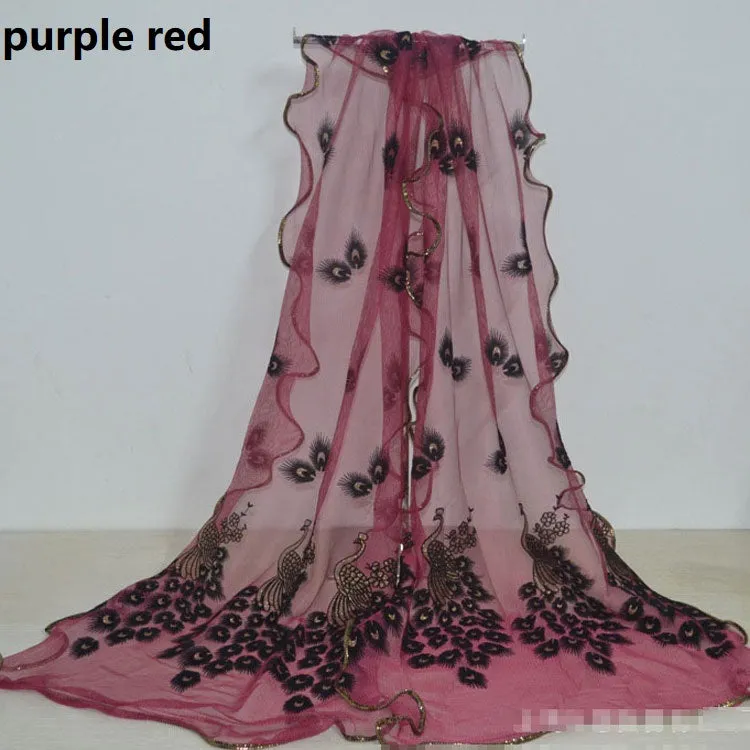 Fashion Lace Scarf Net Yarn Printing Peacock Stitching Flocking Phoenix Scarf for Women Ladies Girls