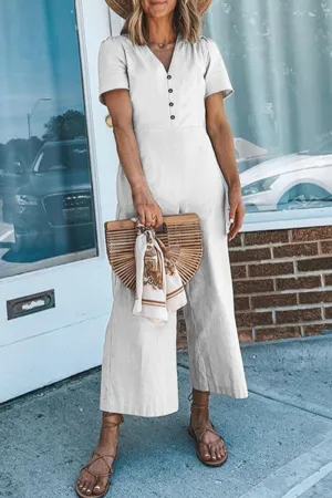 Fashion Sexy Solid V Neck Straight Jumpsuits