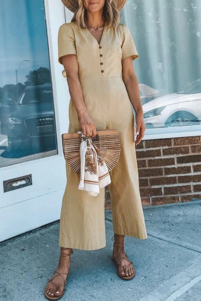 Fashion Sexy Solid V Neck Straight Jumpsuits