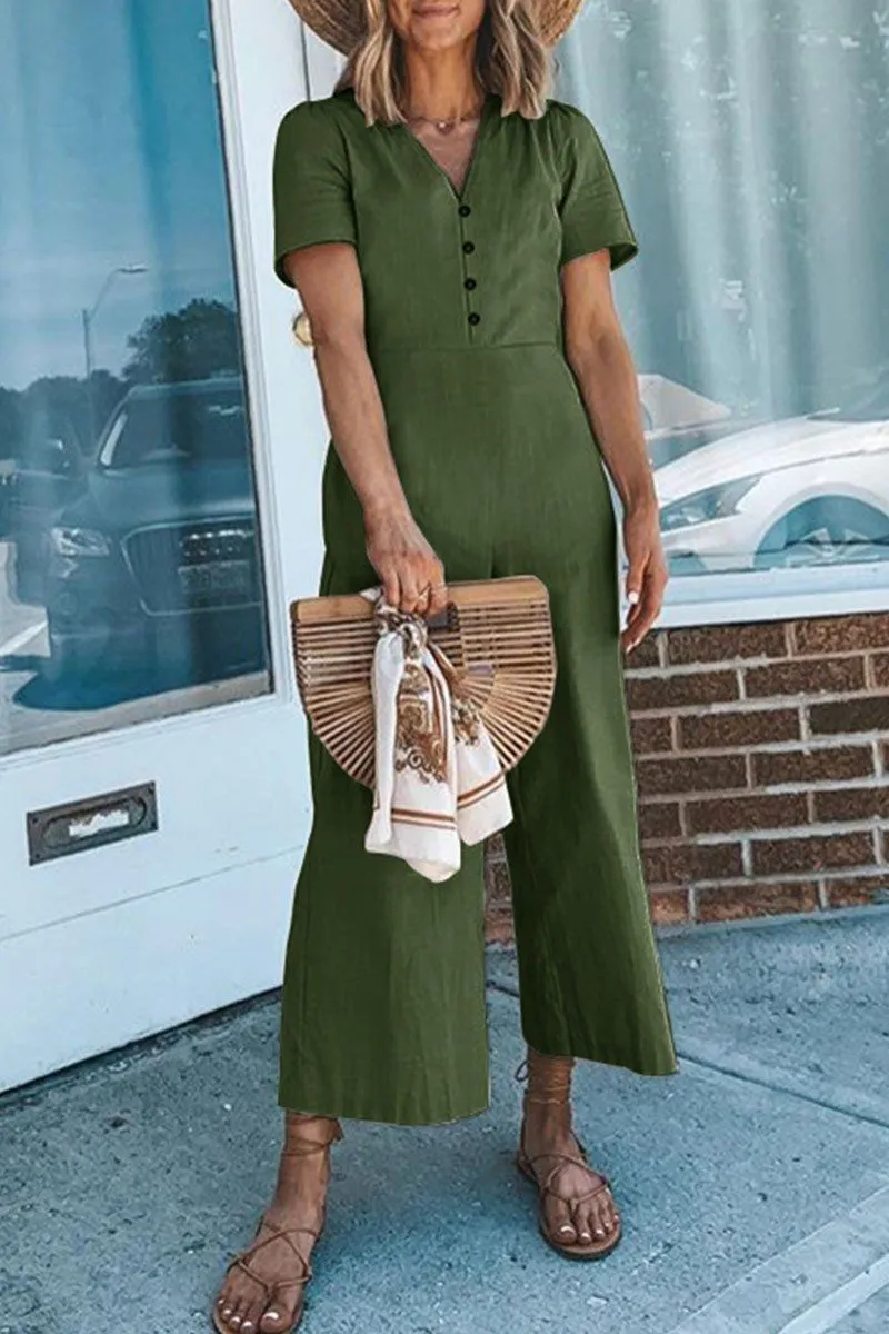 Fashion Sexy Solid V Neck Straight Jumpsuits