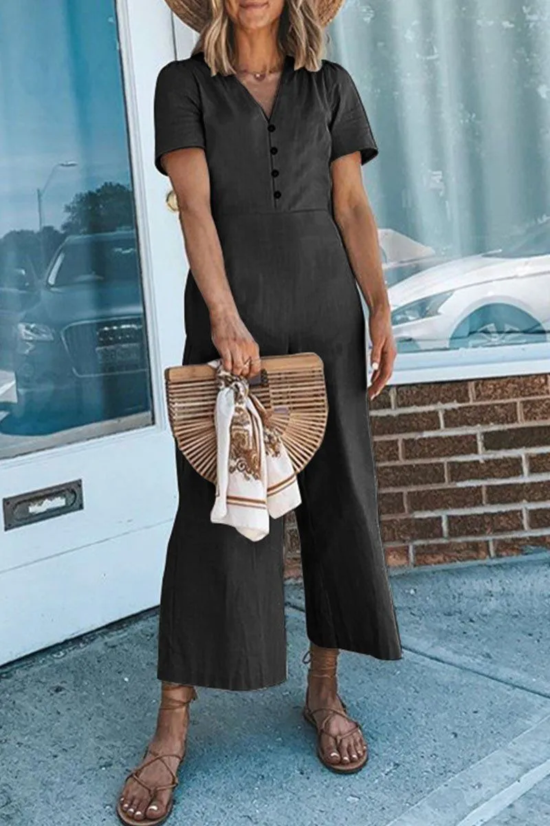 Fashion Sexy Solid V Neck Straight Jumpsuits