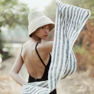 Fatima Hand-loomed Raw Cotton Scarf, Black