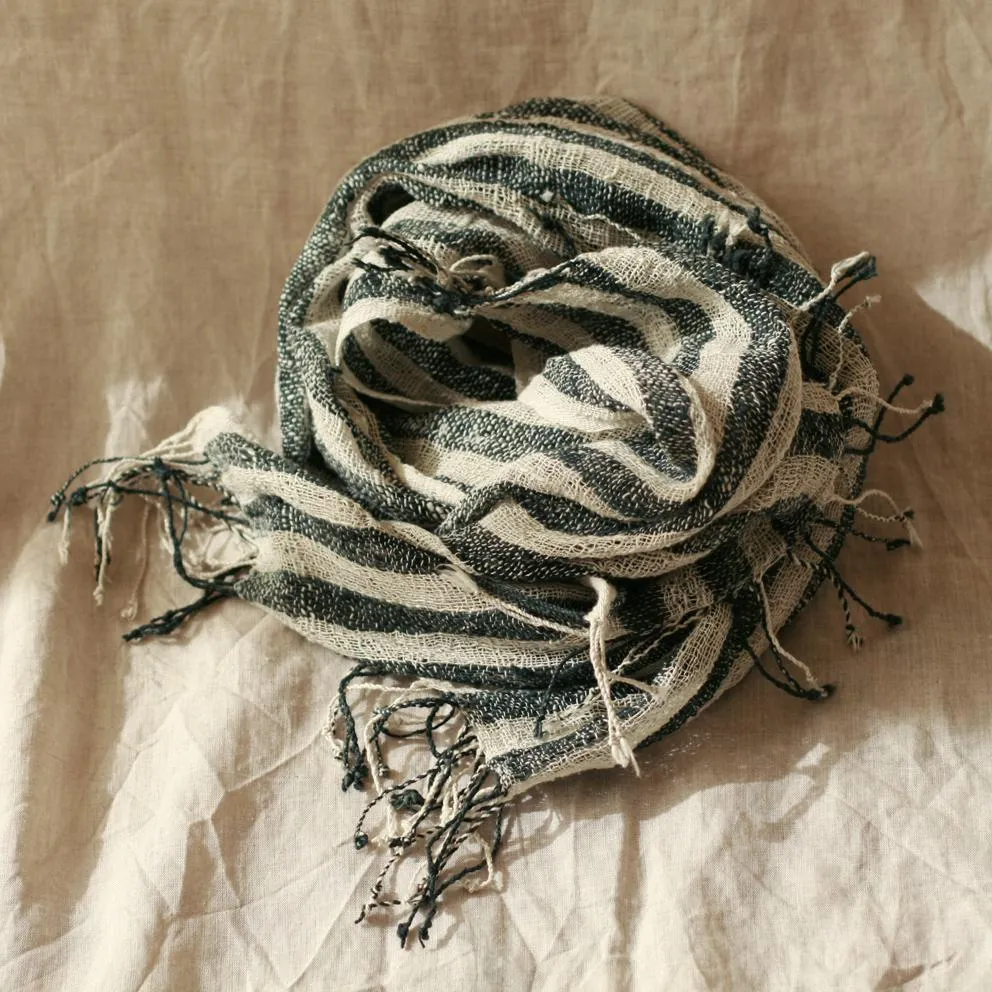 Fatima Hand-loomed Raw Cotton Scarf, Black