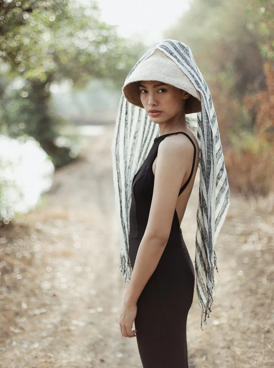 Fatima Hand-loomed Raw Cotton Scarf, Black