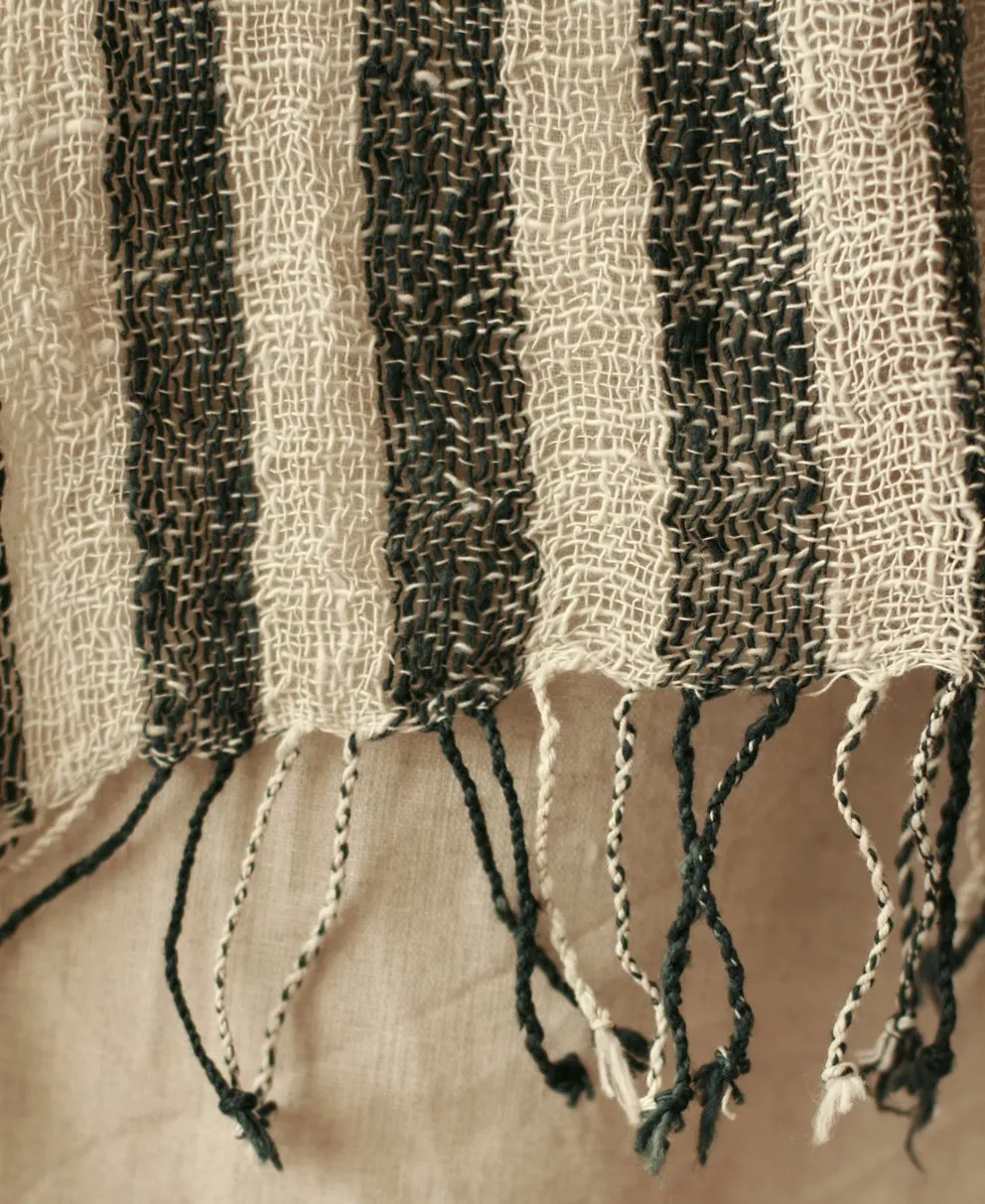Fatima Hand-loomed Raw Cotton Scarf, Black
