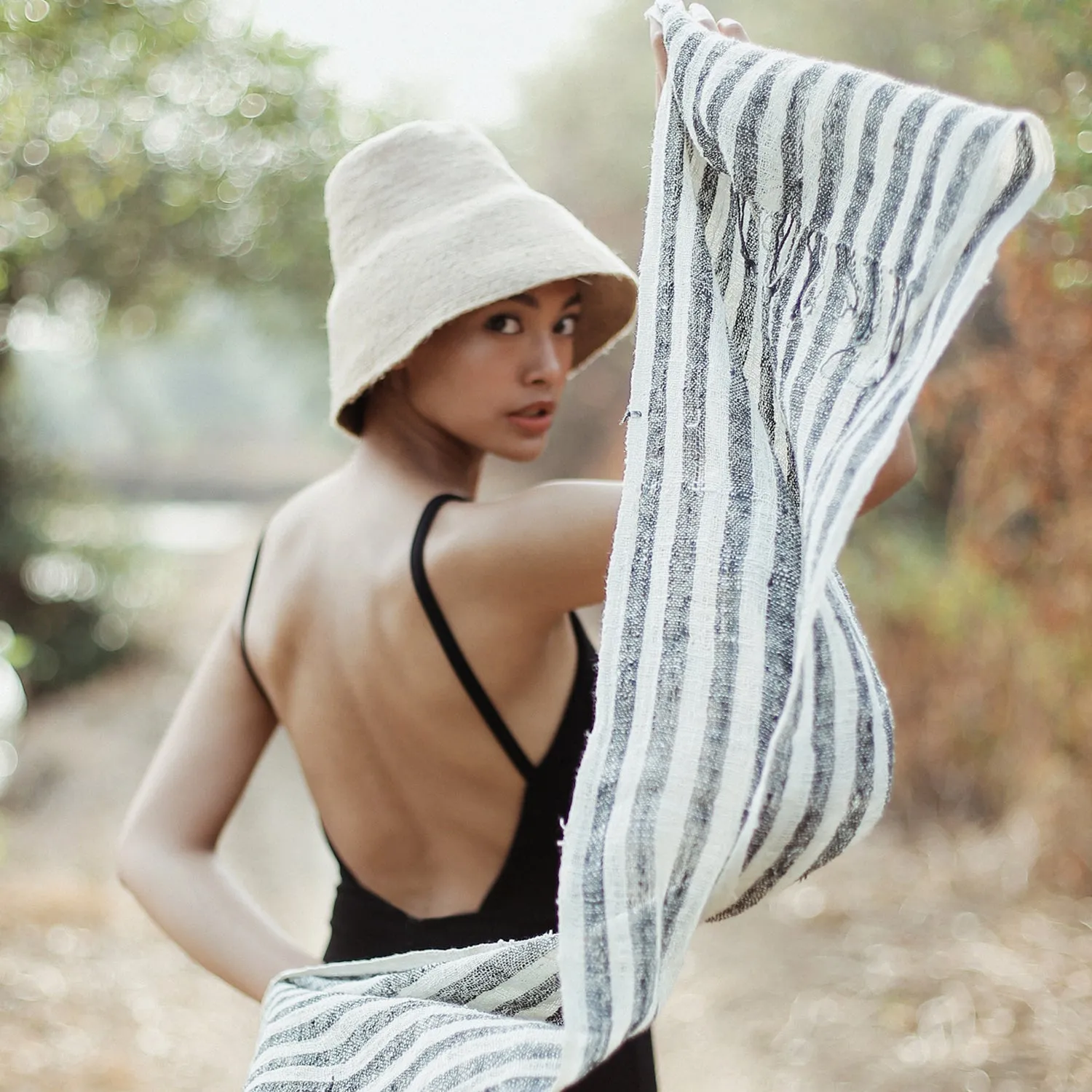 Fatima Hand-loomed Raw Cotton Scarf, in Beige (Pre-order)
