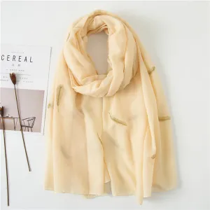 Feather Embroidered Cotton Scarf Shawl for Women Ladies Girls