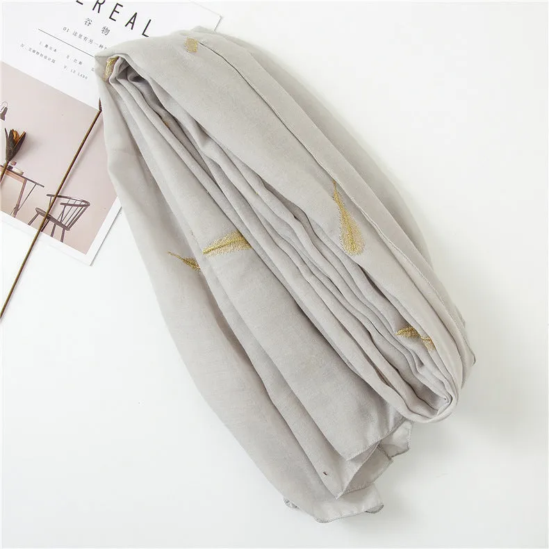 Feather Embroidered Cotton Scarf Shawl for Women Ladies Girls