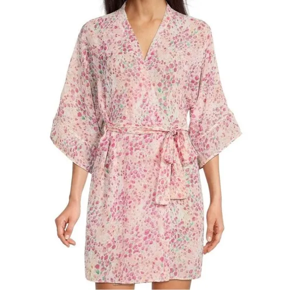 Flora Nikrooz Floral Printed Chiffon Wrap Robe &amp; Shorts Intimates Set