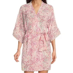 Flora Nikrooz Floral Printed Chiffon Wrap Robe &amp; Shorts Intimates Set