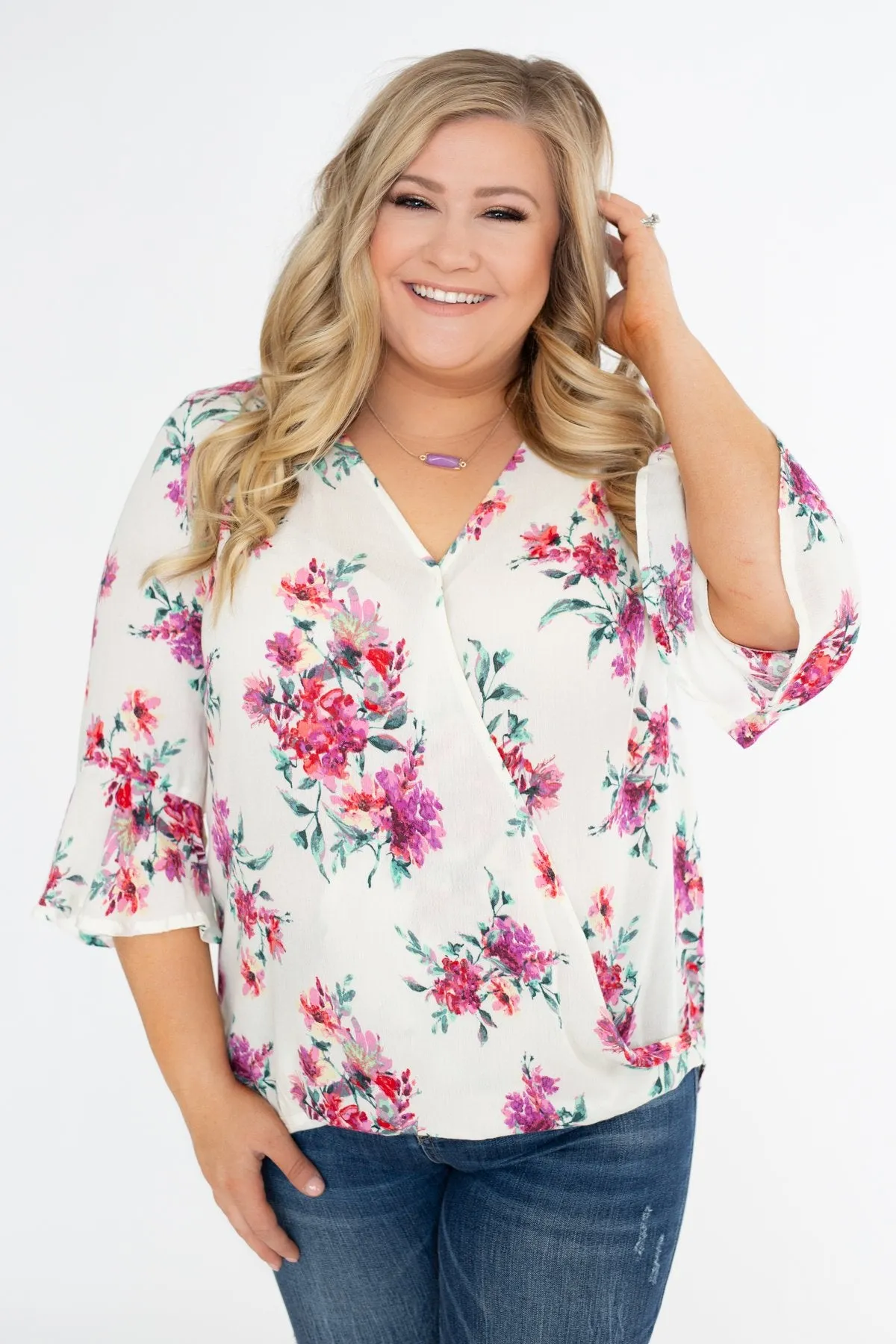 Floral Affection Wrap Blouse- Ivory