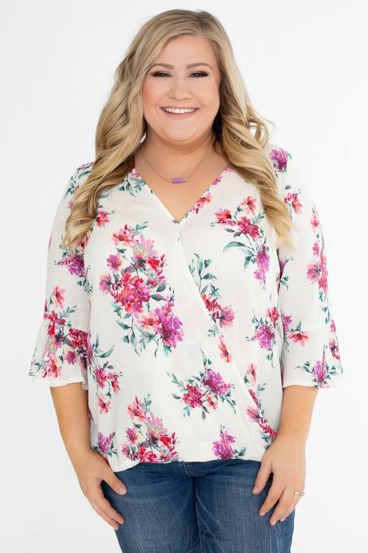 Floral Affection Wrap Blouse- Ivory