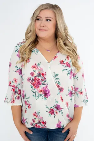 Floral Affection Wrap Blouse- Ivory
