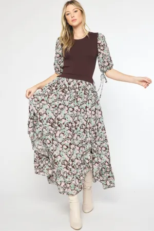 Floral Knitted Maxi Dress {Brown}