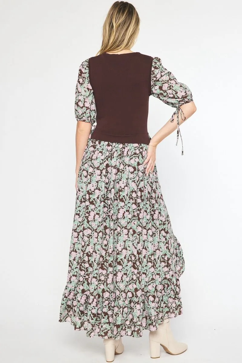 Floral Knitted Maxi Dress {Brown}