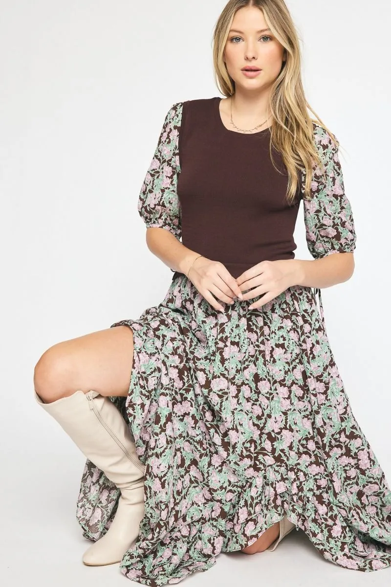 Floral Knitted Maxi Dress {Brown}