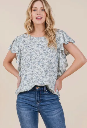 Floral Ruffle Sleeve Top