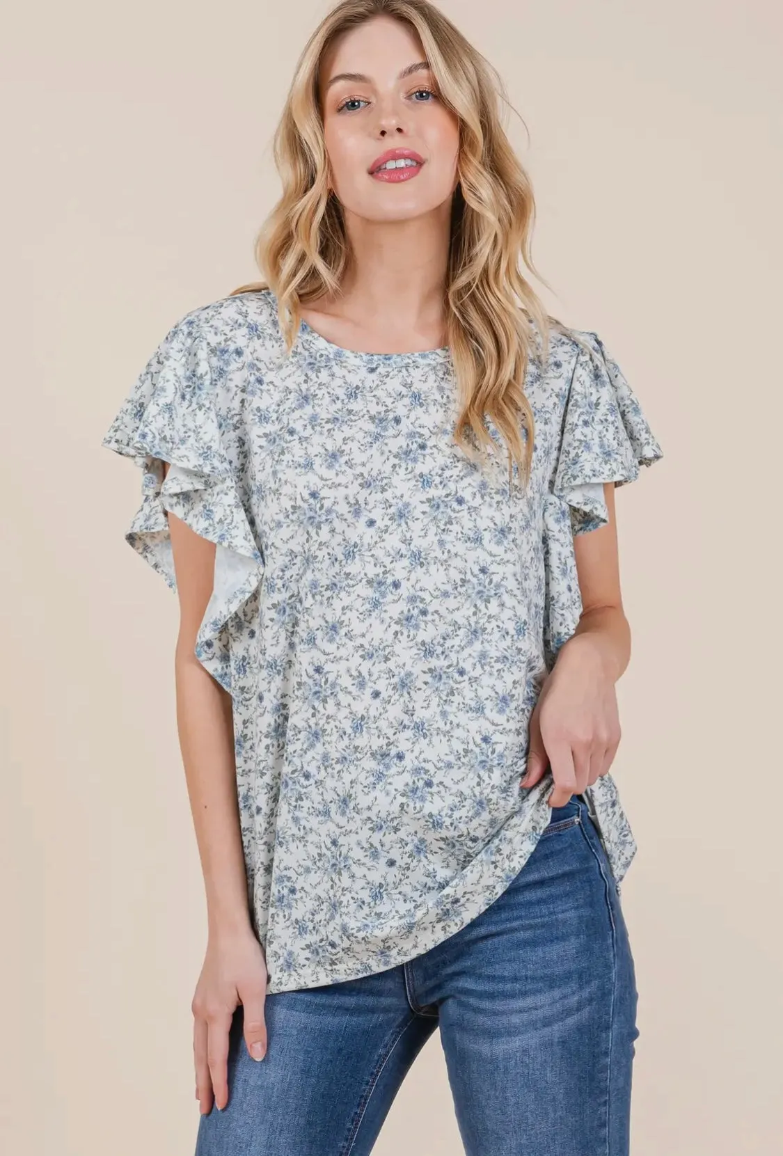 Floral Ruffle Sleeve Top
