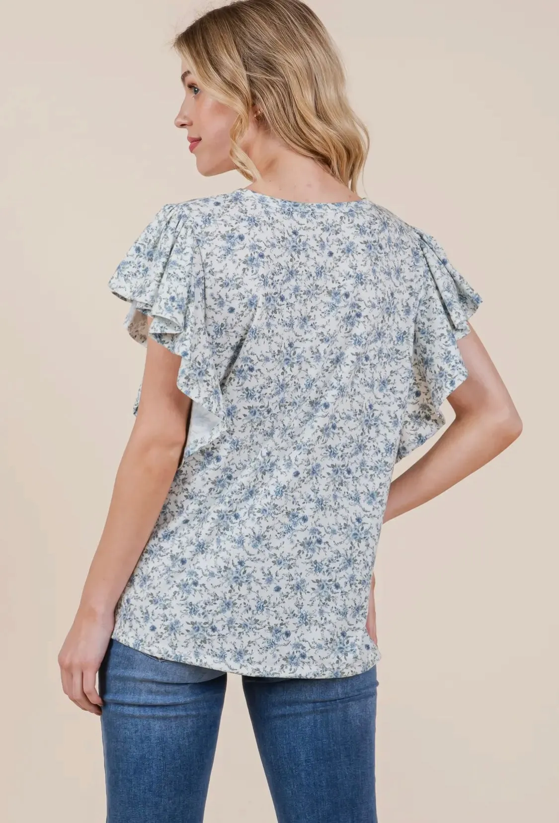 Floral Ruffle Sleeve Top
