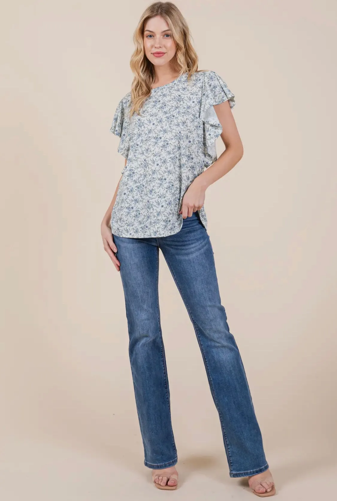 Floral Ruffle Sleeve Top