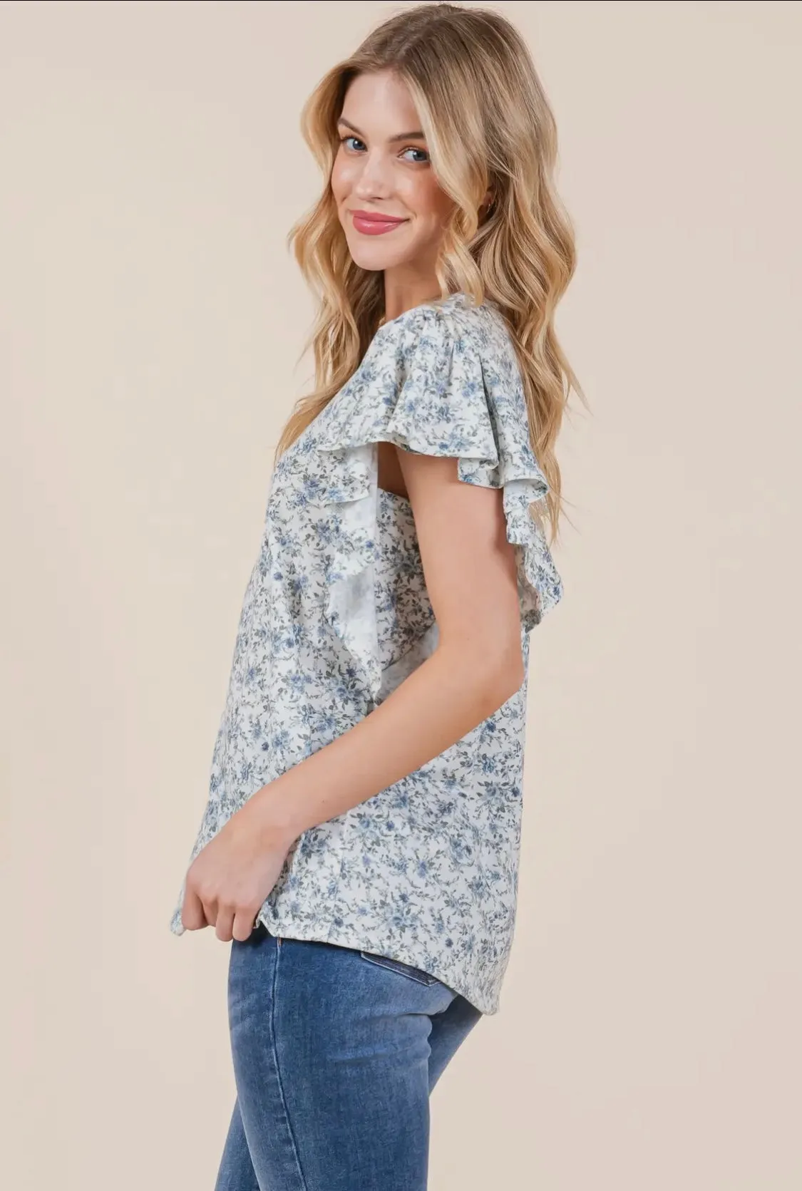 Floral Ruffle Sleeve Top