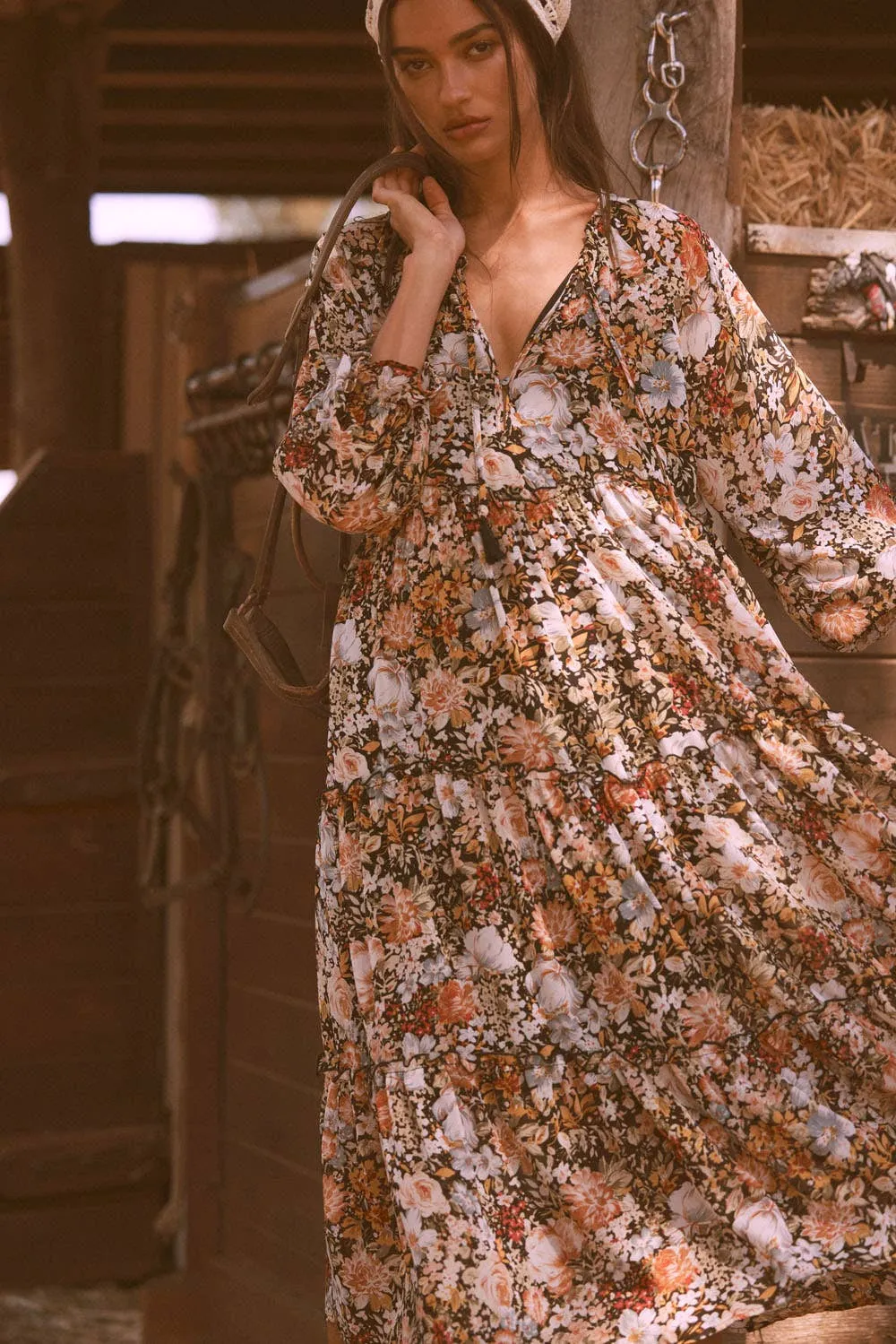 Floral V-Neck Chiffon Midi Dress