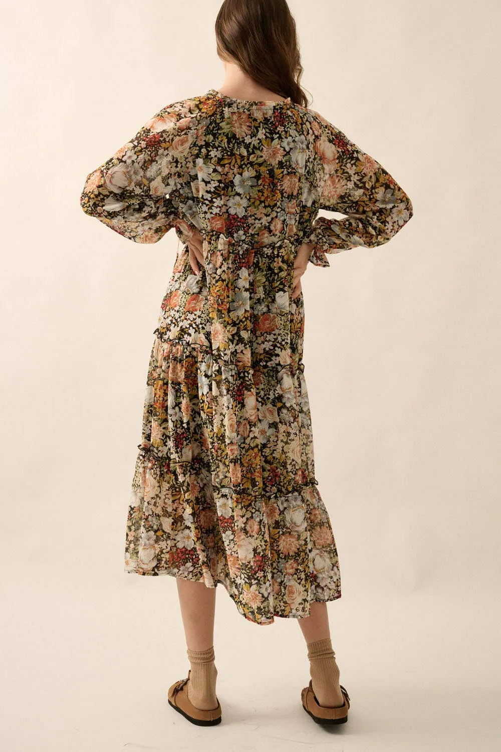 Floral V-Neck Chiffon Midi Dress