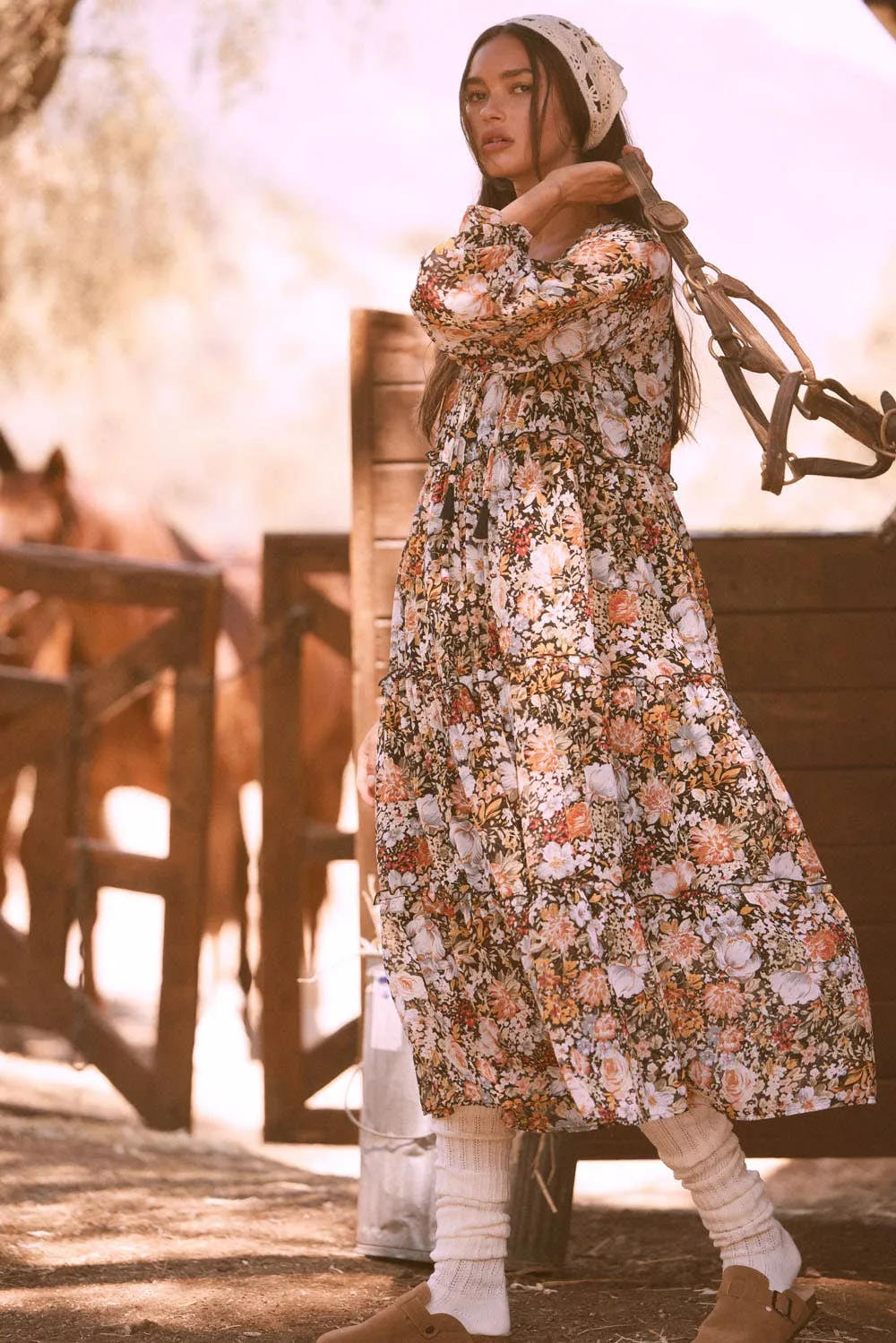 Floral V-Neck Chiffon Midi Dress